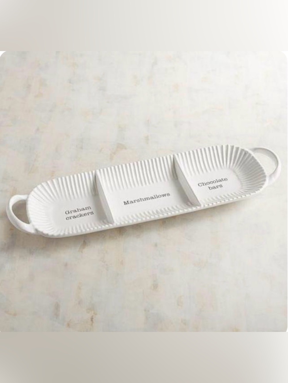 Mud pie Ceramic White Sectioned S'mores Serving Tray with Handles